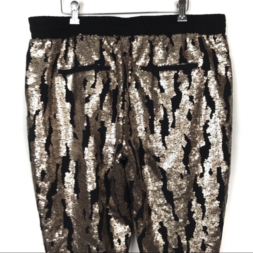 Anthropologie Black and Gold Sequin Cropped Pants XL - Picture 5 of 8